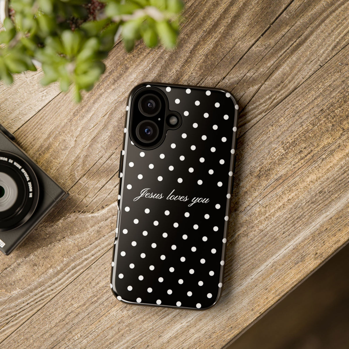 Jesus Loves You Black Polka Dot Phone Case
