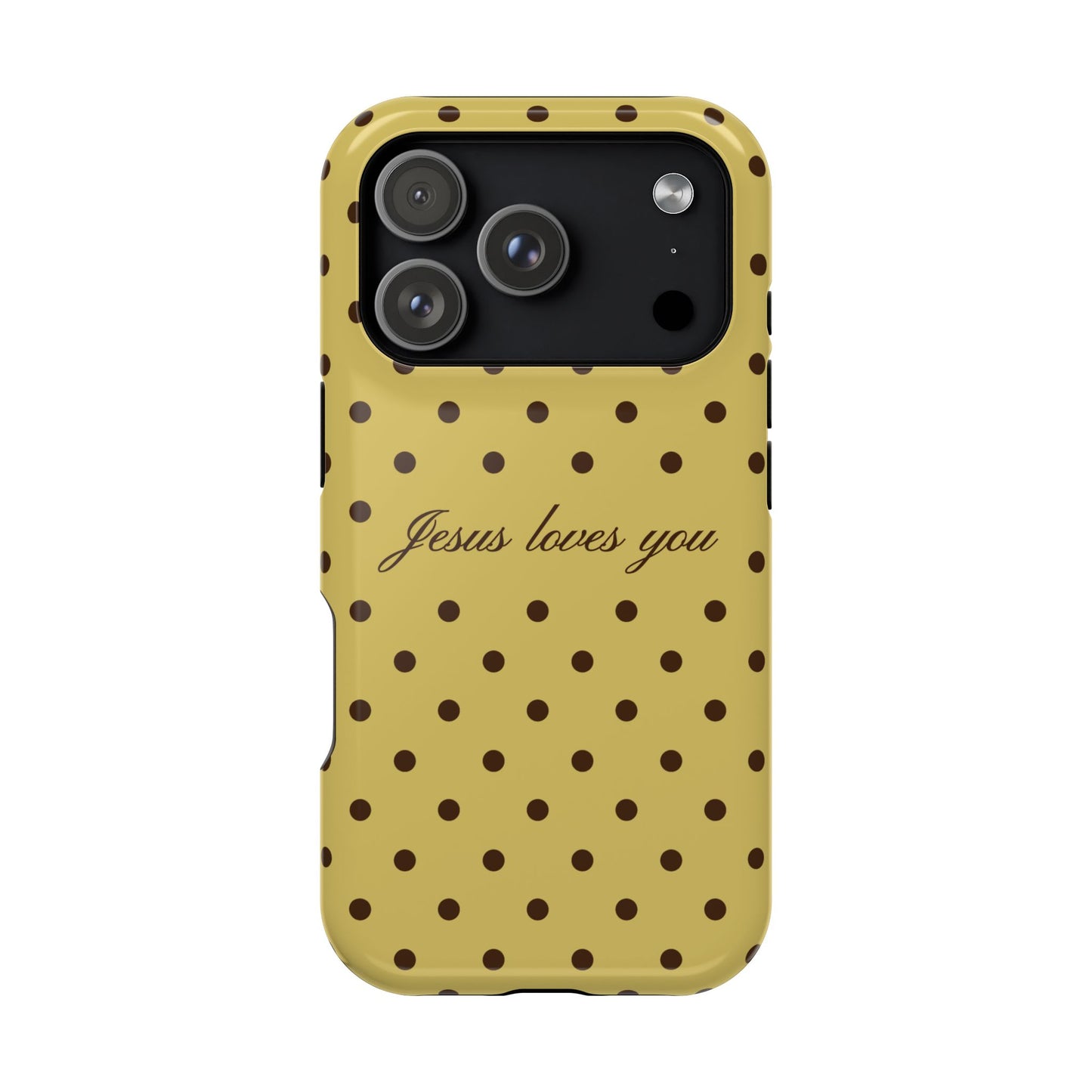 Jesus loves you Yellow and Brown Polka Dot MagSafe Phone Case