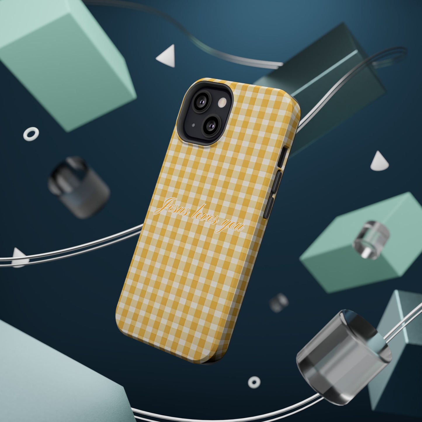 Jesus loves you Gingham Yellow Phone Case MagSafe
