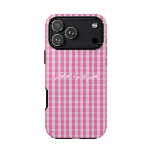 Jesus loves you Pink Gingham Phone Case