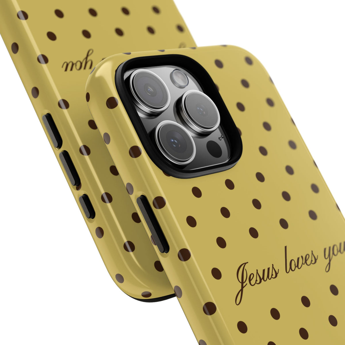 Jesus Loves You Brown & Yellow Polka Dot Phone Case