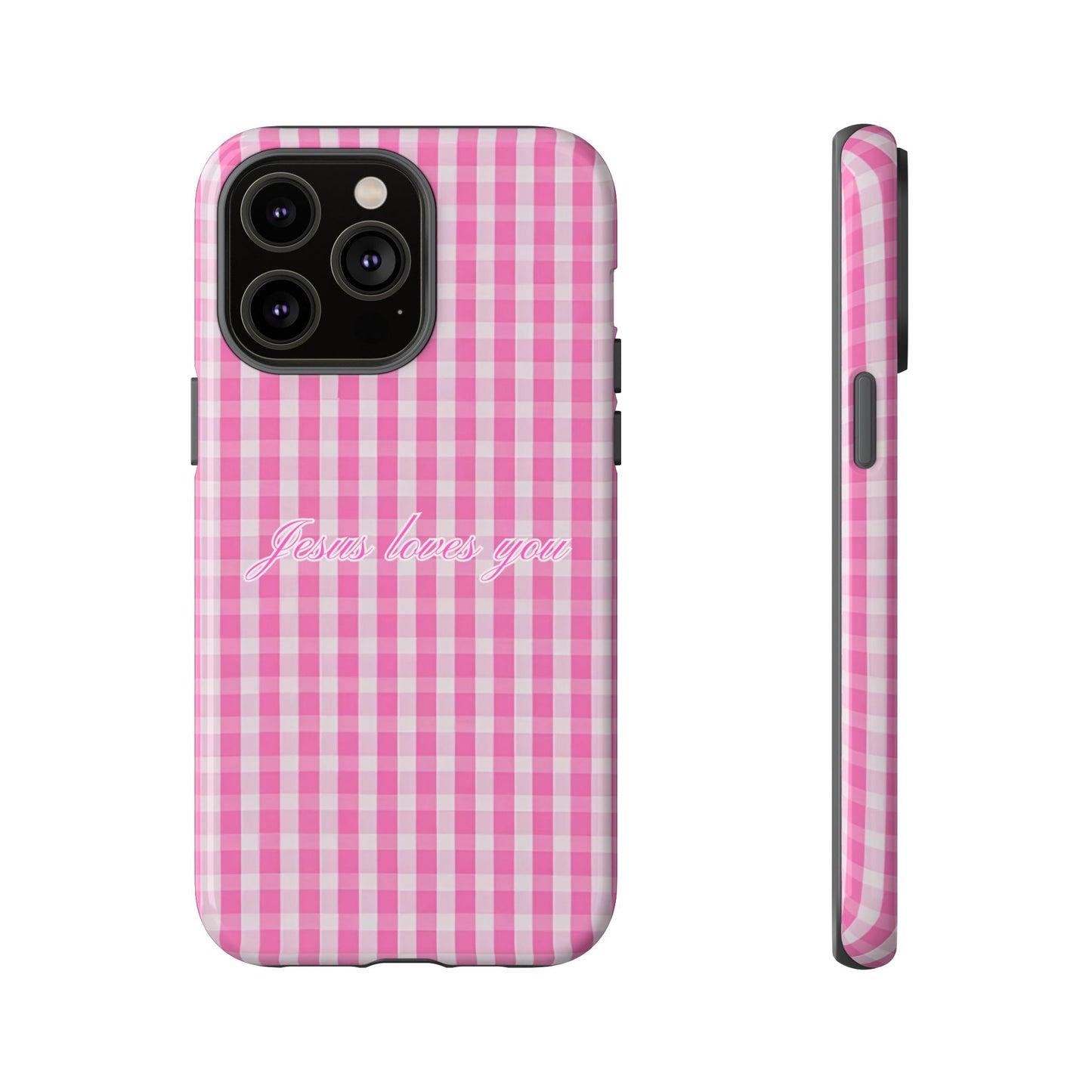 Jesus loves you Pink Gingham Phone Case