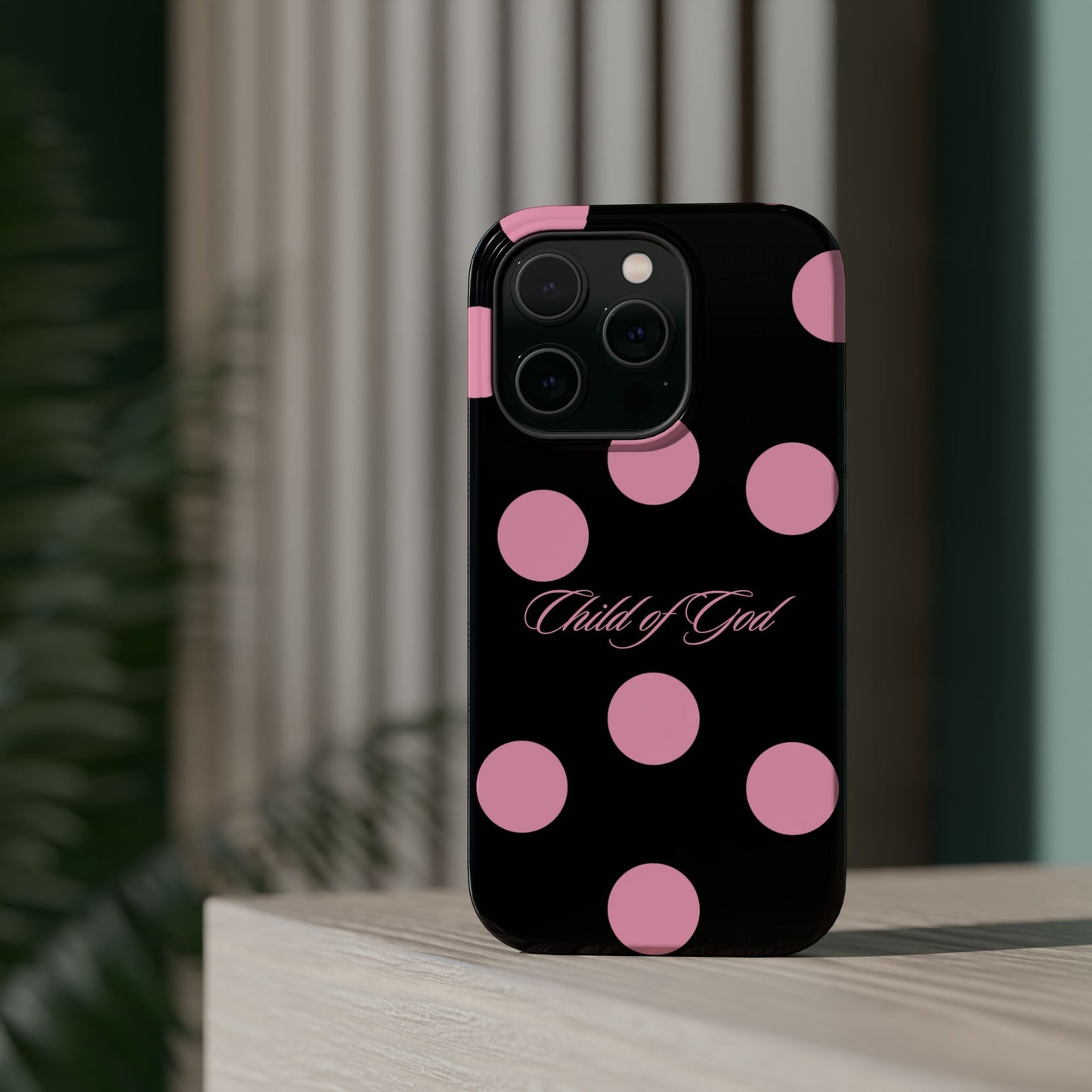 Child of God Pink and Black Polka Dot MagSafe Phone Case