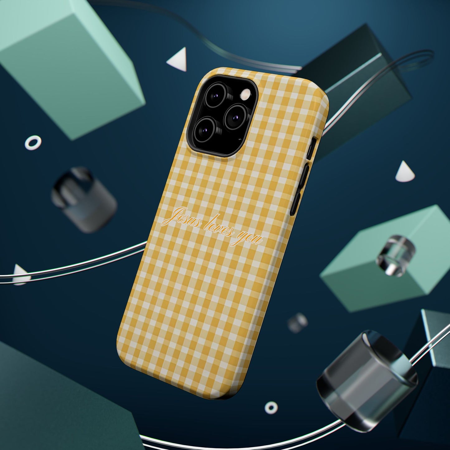 Jesus loves you Gingham Yellow Phone Case MagSafe