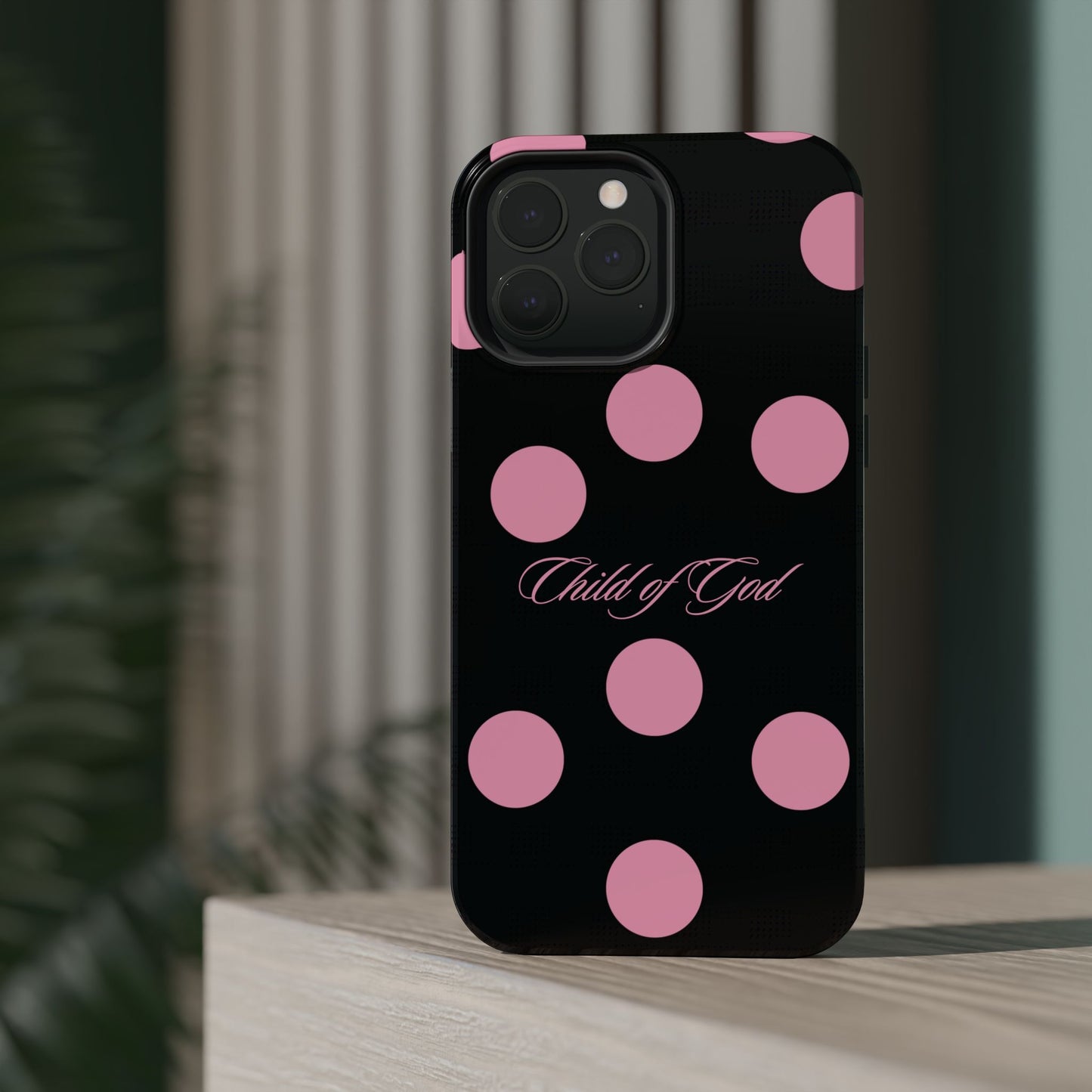 Child of God Pink and Black Polka Dot MagSafe Phone Case