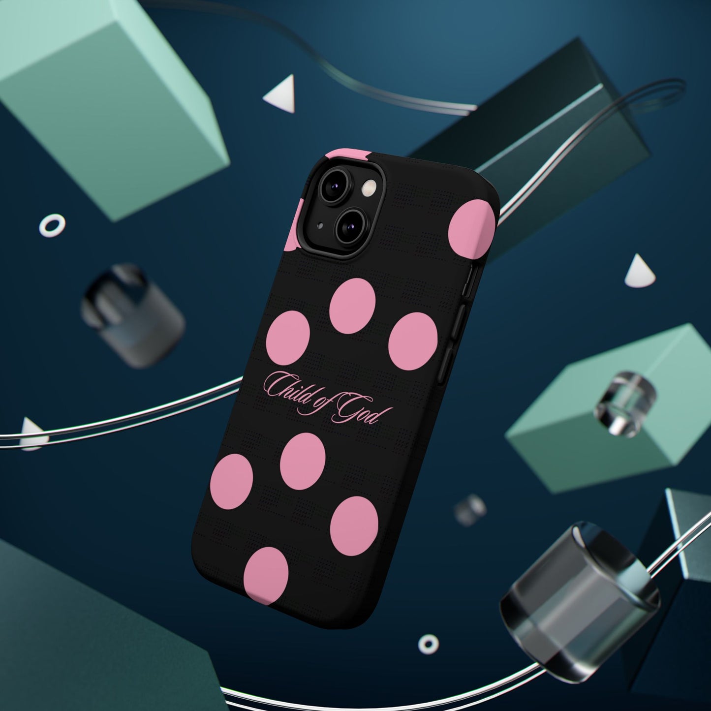 Child of God Pink and Black Polka Dot MagSafe Phone Case