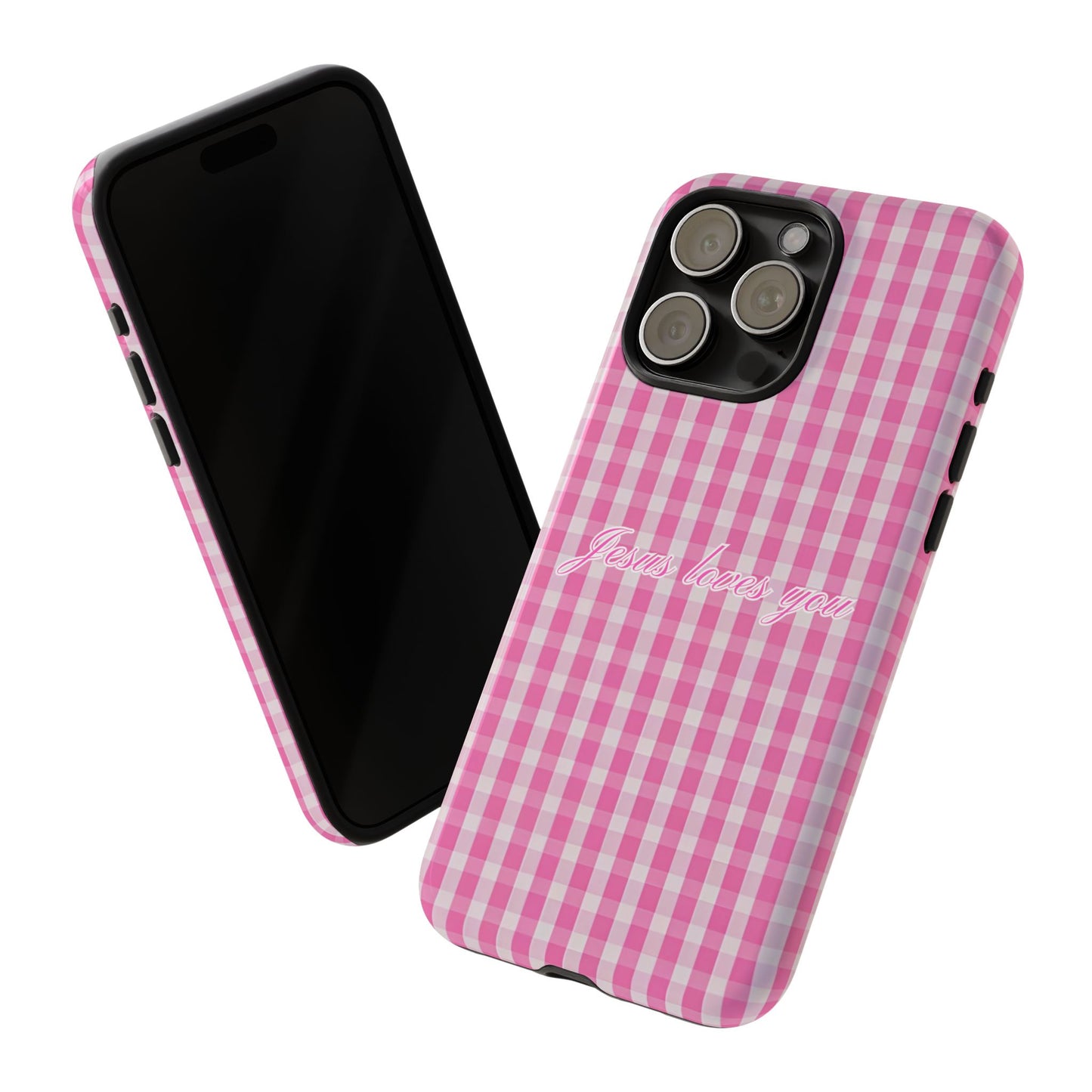 Jesus loves you Pink Gingham Phone Case