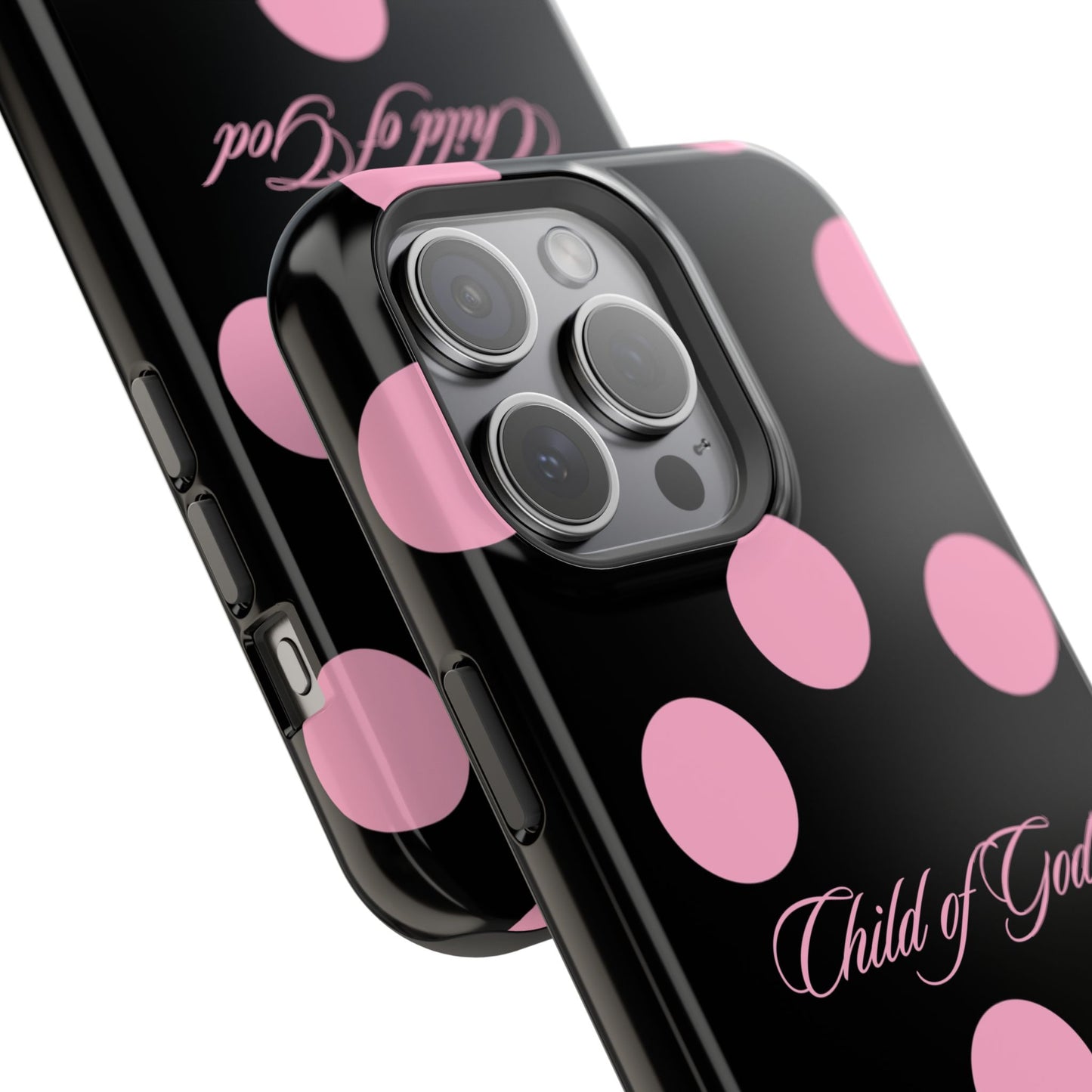 Child of God Pink and Black Polka Dot MagSafe Phone Case