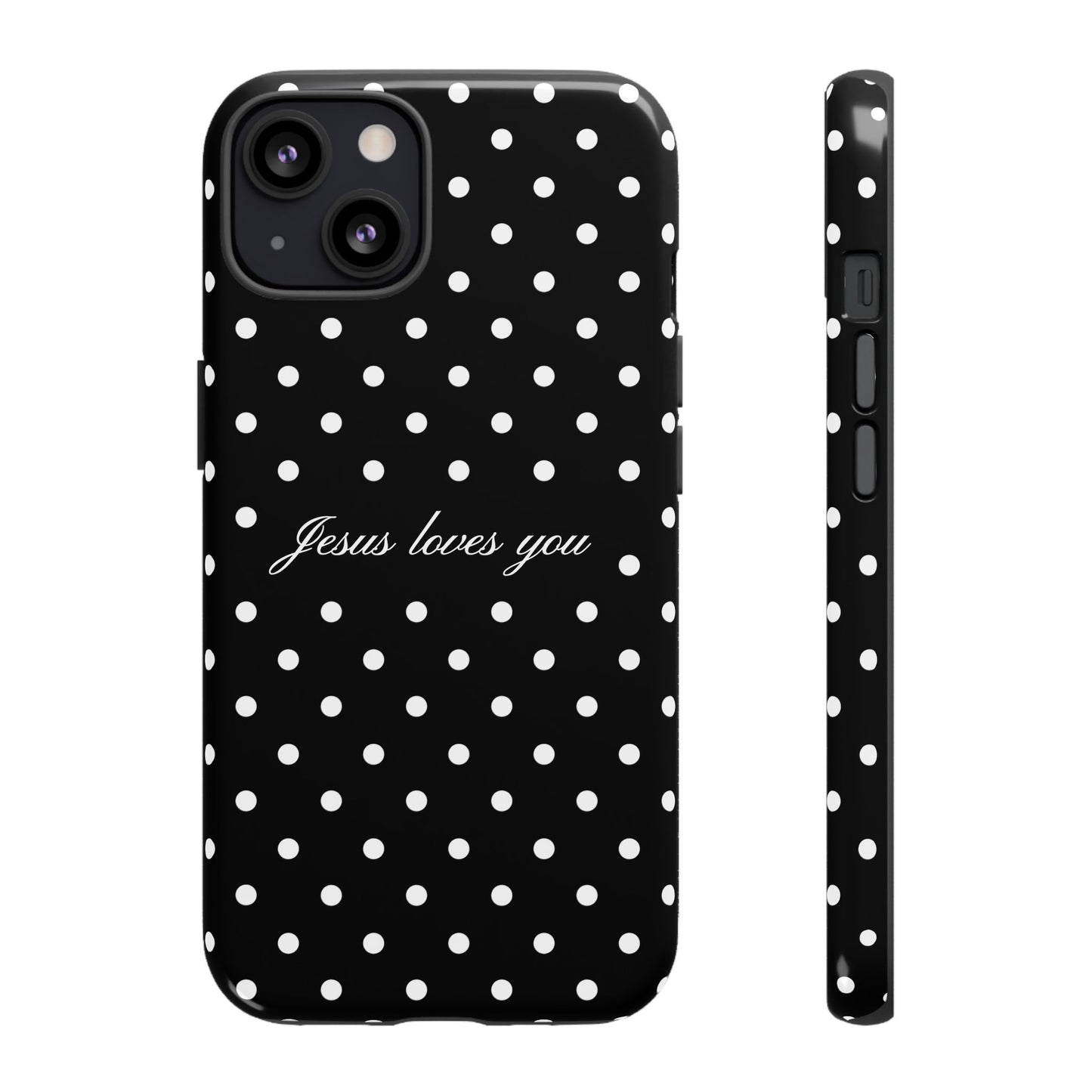 Jesus Loves You Black Polka Dot Phone Case