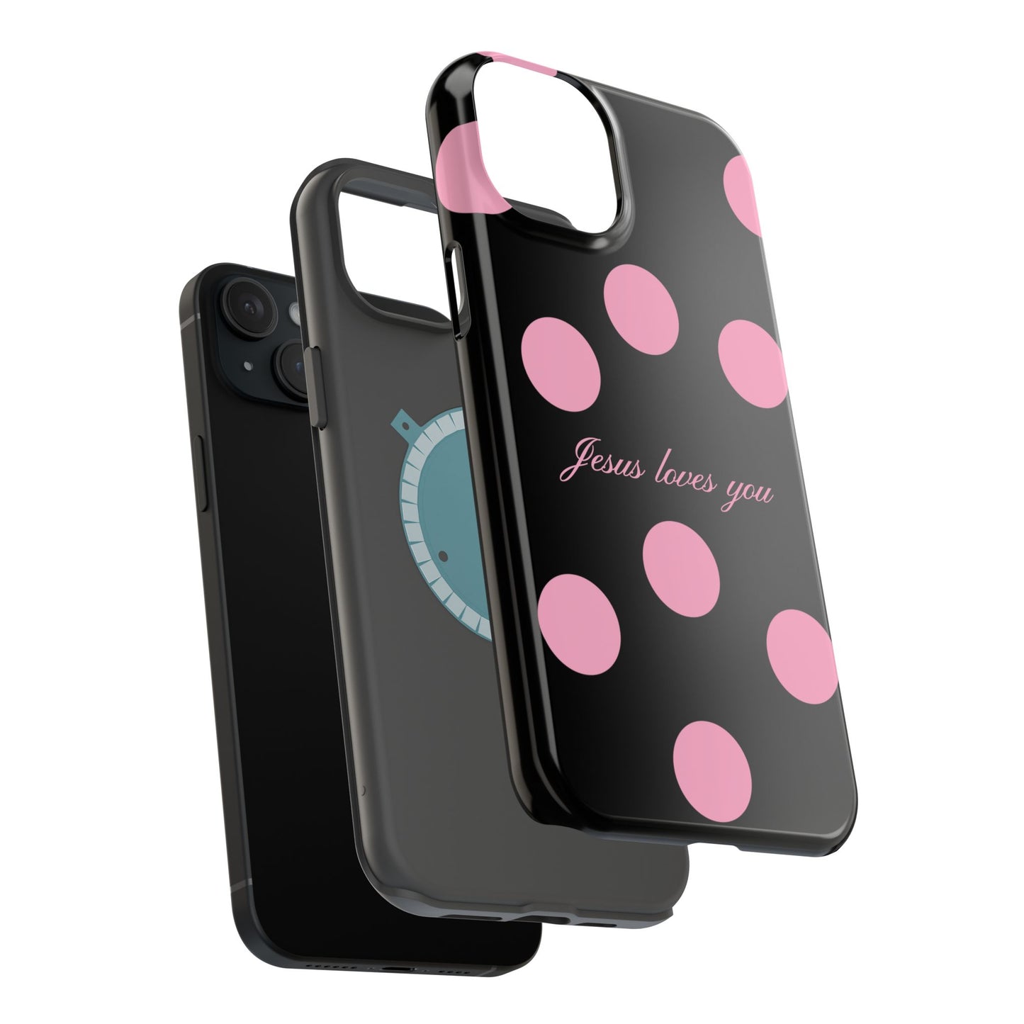 Jesus loves you Pink and Black Polka Dot MagSafe Phone Case
