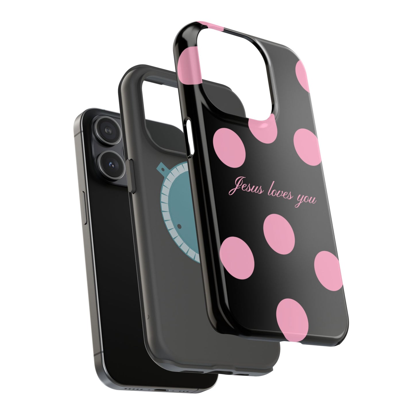 Jesus loves you Pink and Black Polka Dot MagSafe Phone Case