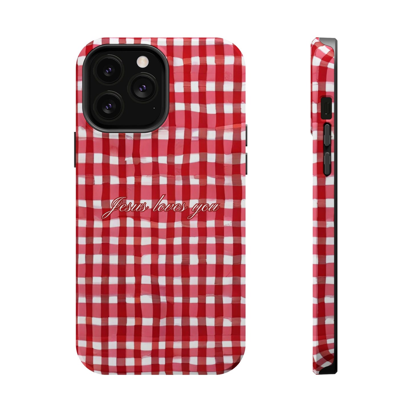 Jesus loves you Gingham MagSafe Phone Case