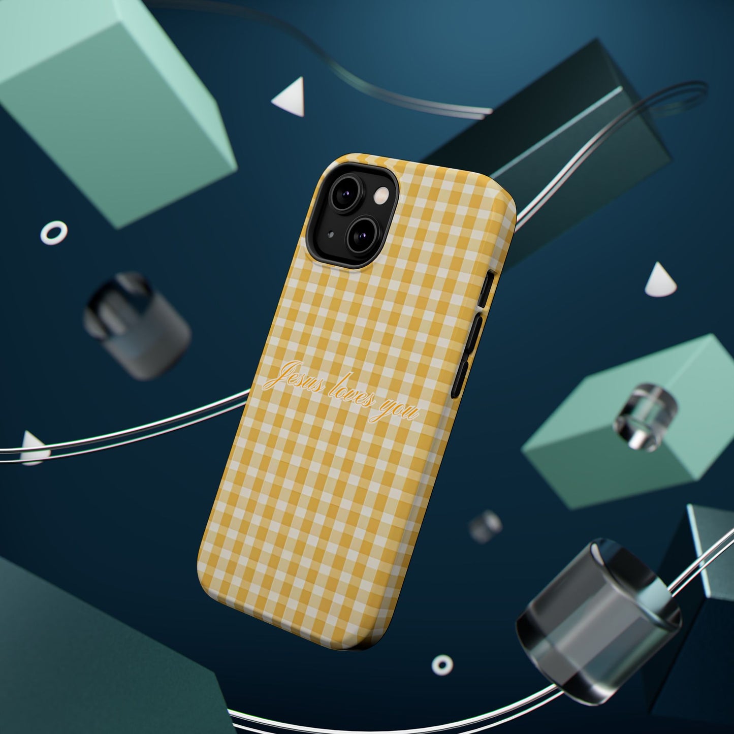 Jesus loves you Gingham Yellow Phone Case MagSafe
