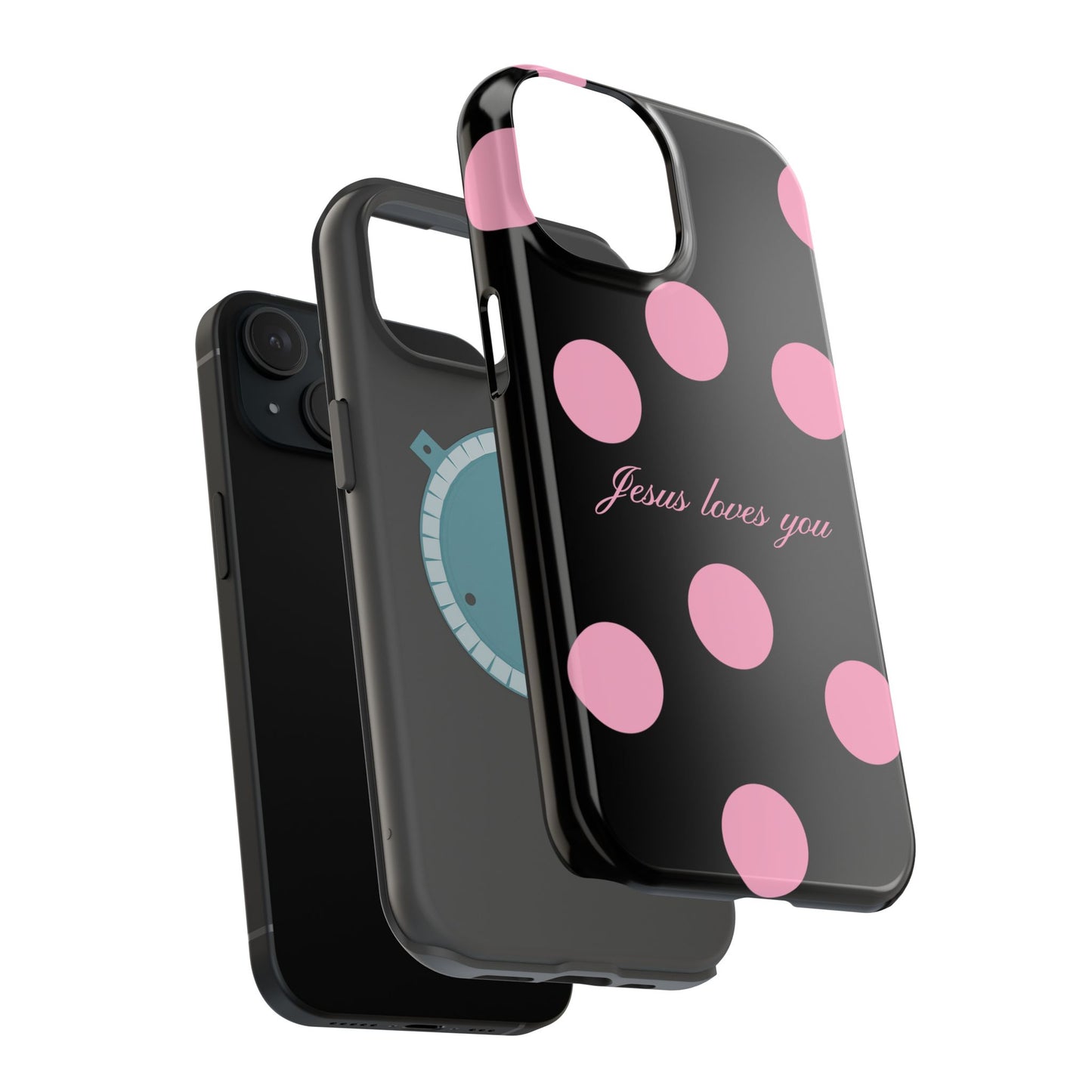 Jesus loves you Pink and Black Polka Dot MagSafe Phone Case