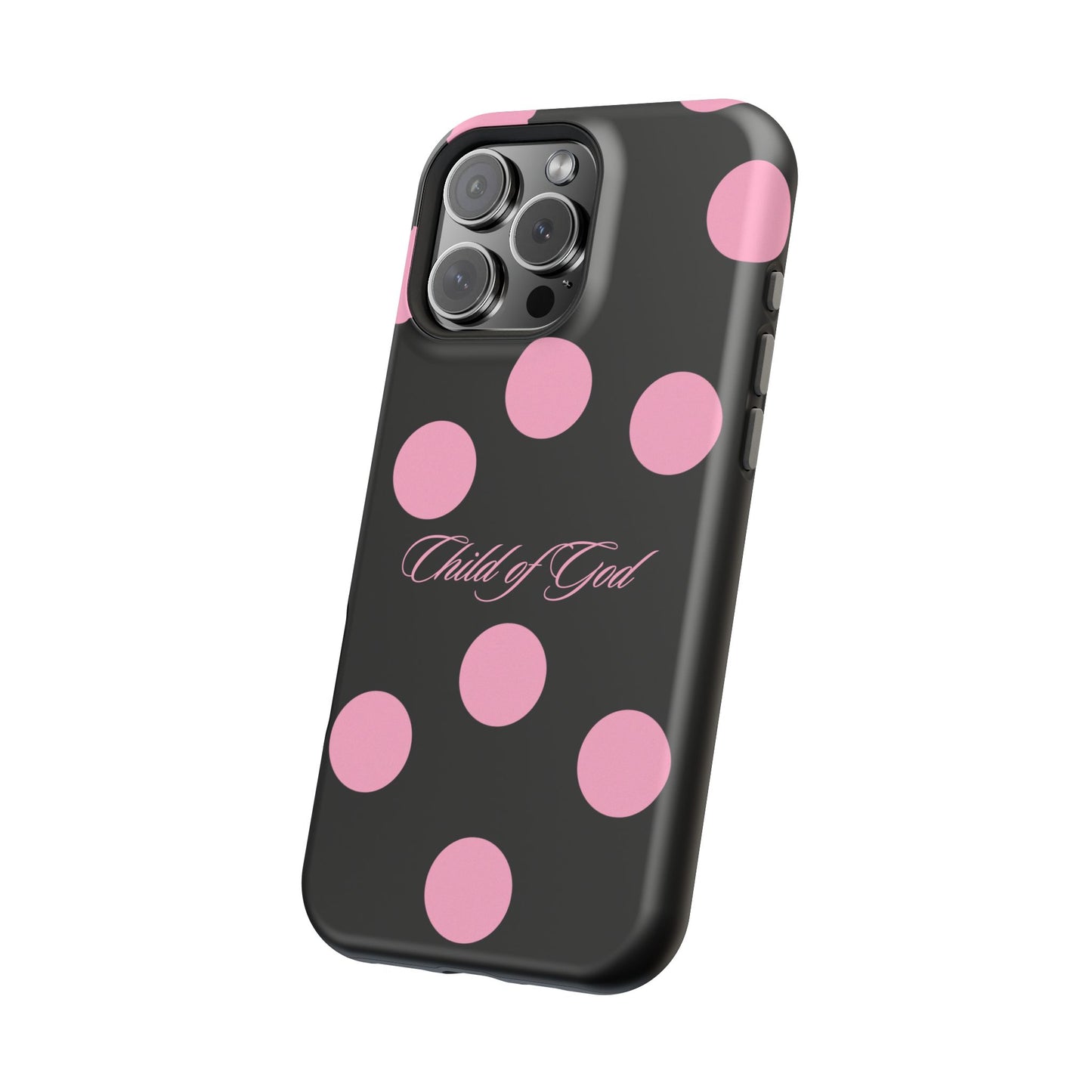 Child of God Pink and Black Polka Dot MagSafe Phone Case