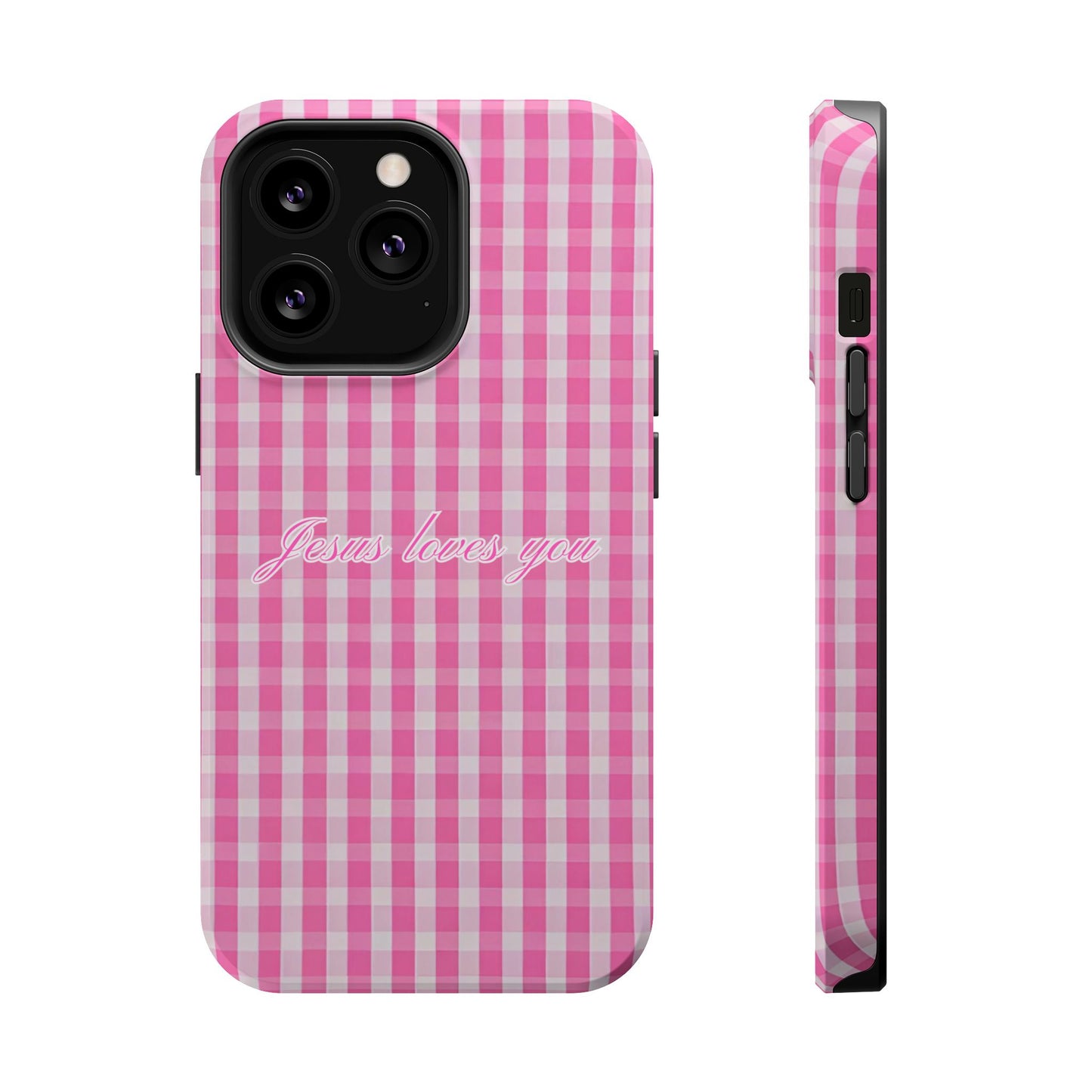 Jesus loves you Pink Gingham Phone Case MagSafe