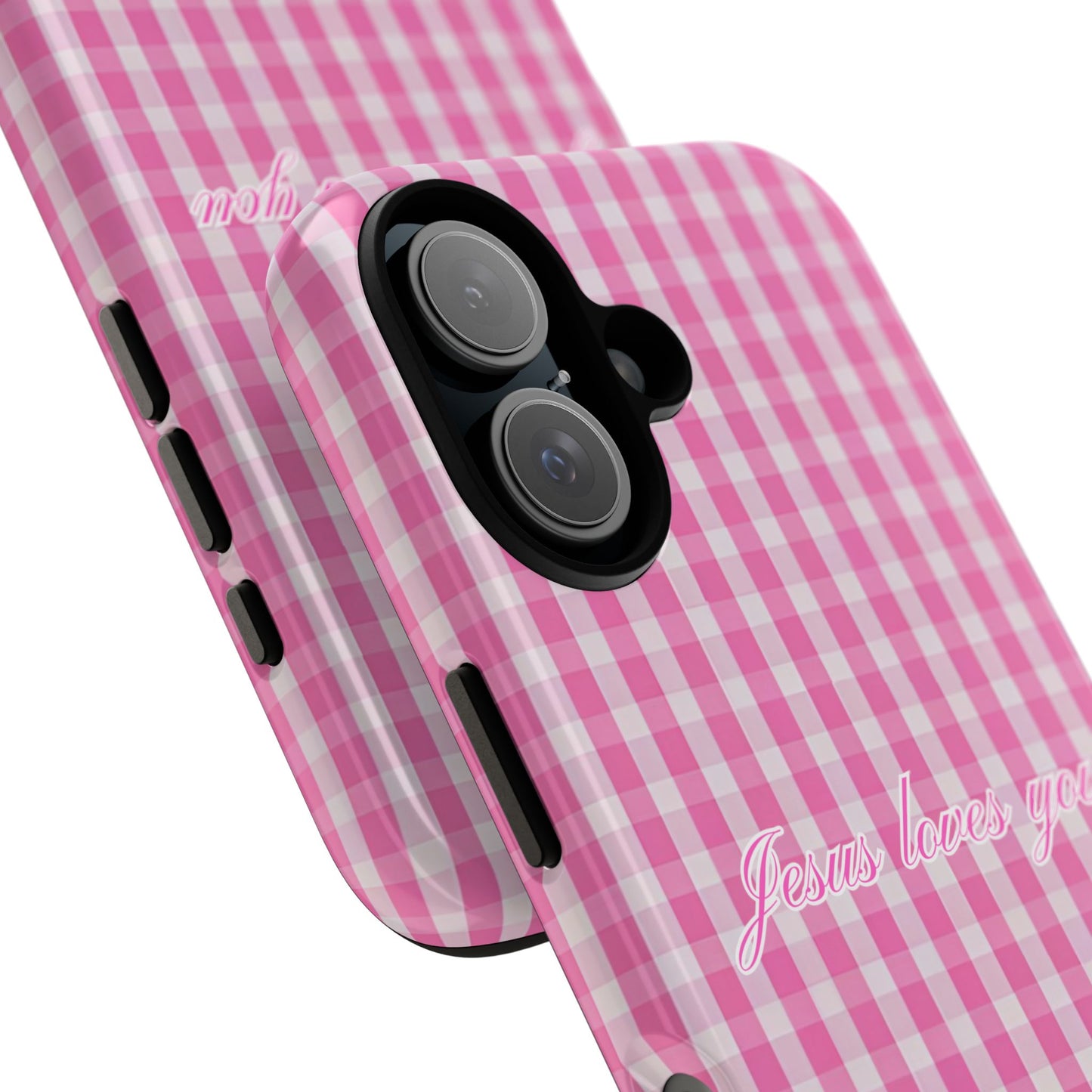 Jesus loves you Pink Gingham Phone Case