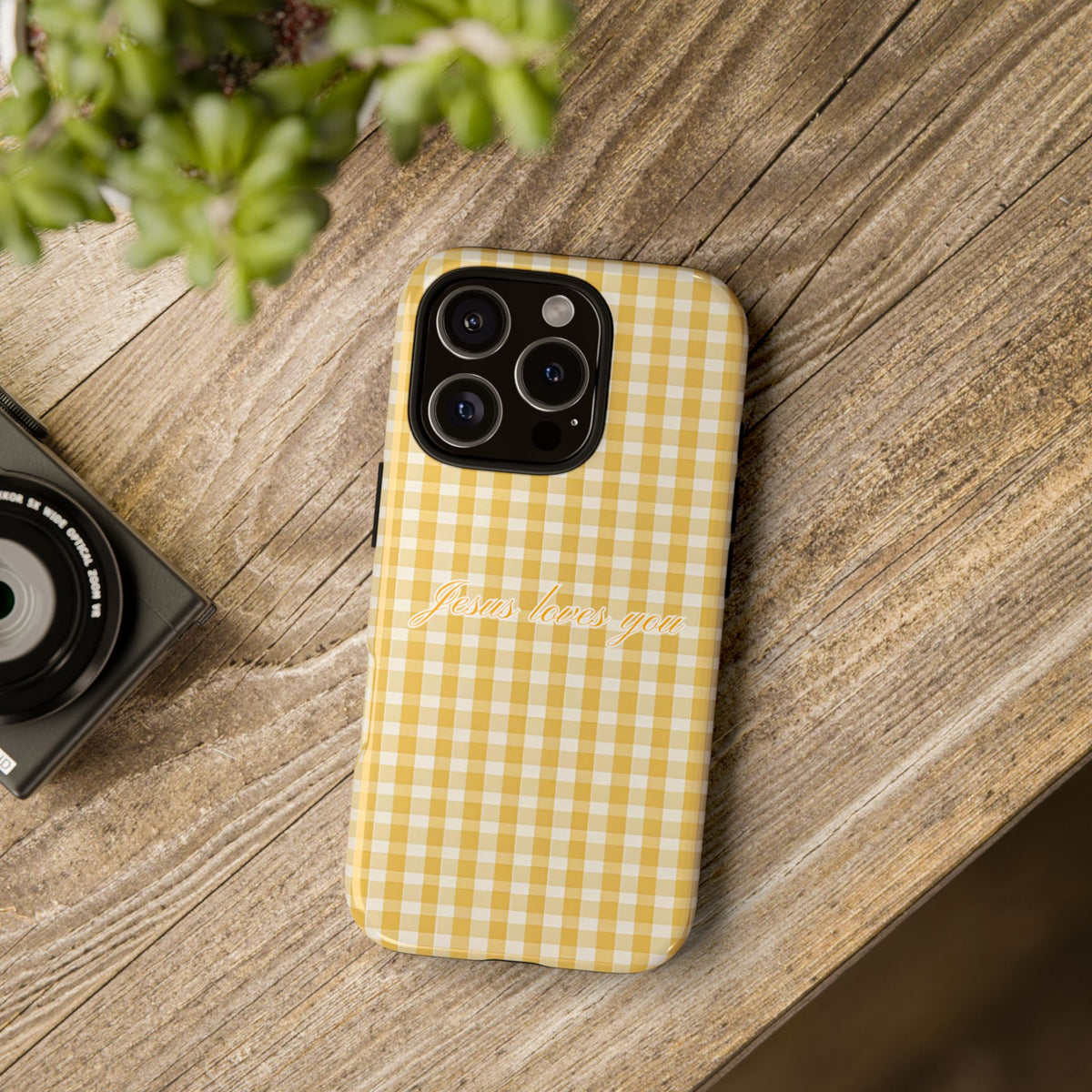 Jesus loves you Yellow Gingham Phone Case