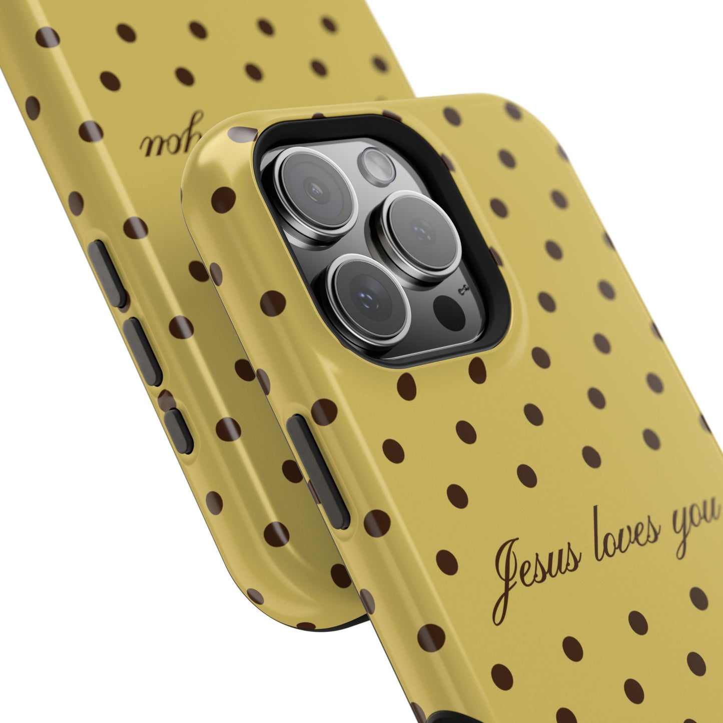 Jesus loves you Yellow and Brown Polka Dot MagSafe Phone Case