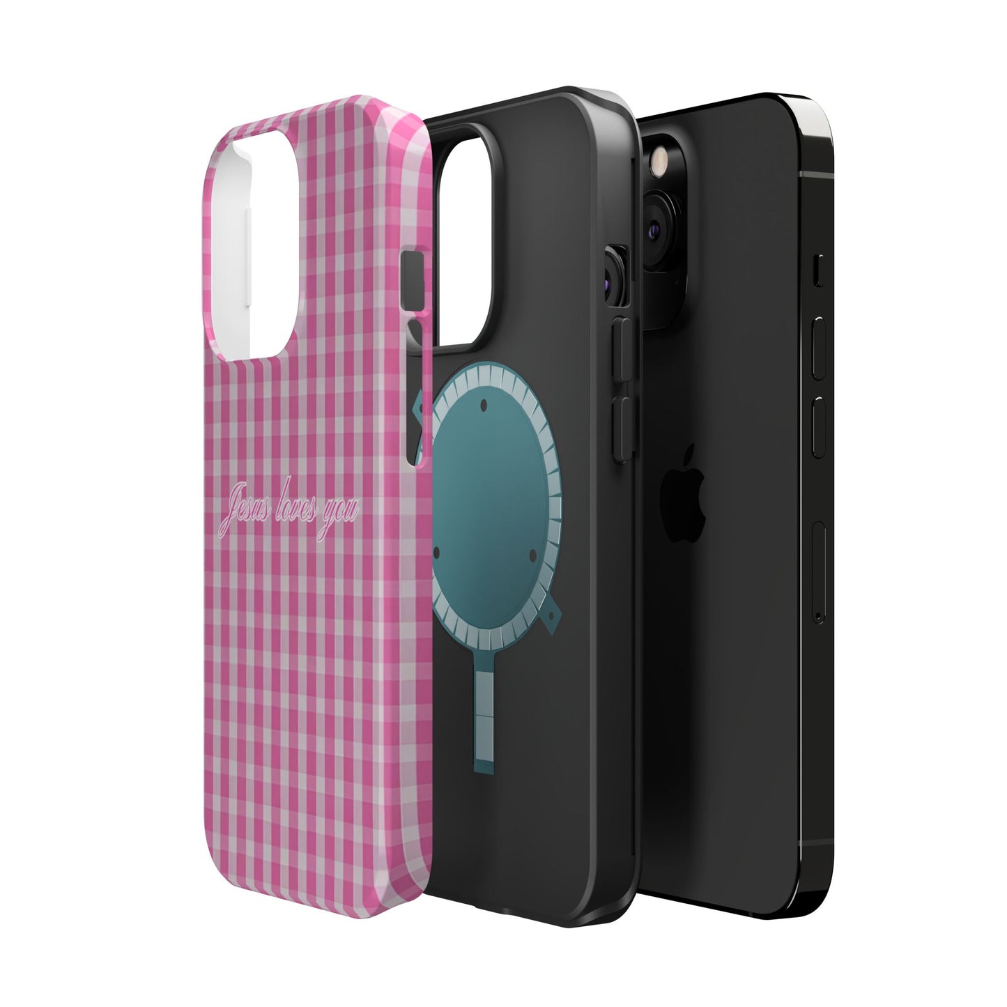 Jesus loves you Pink Gingham Phone Case MagSafe