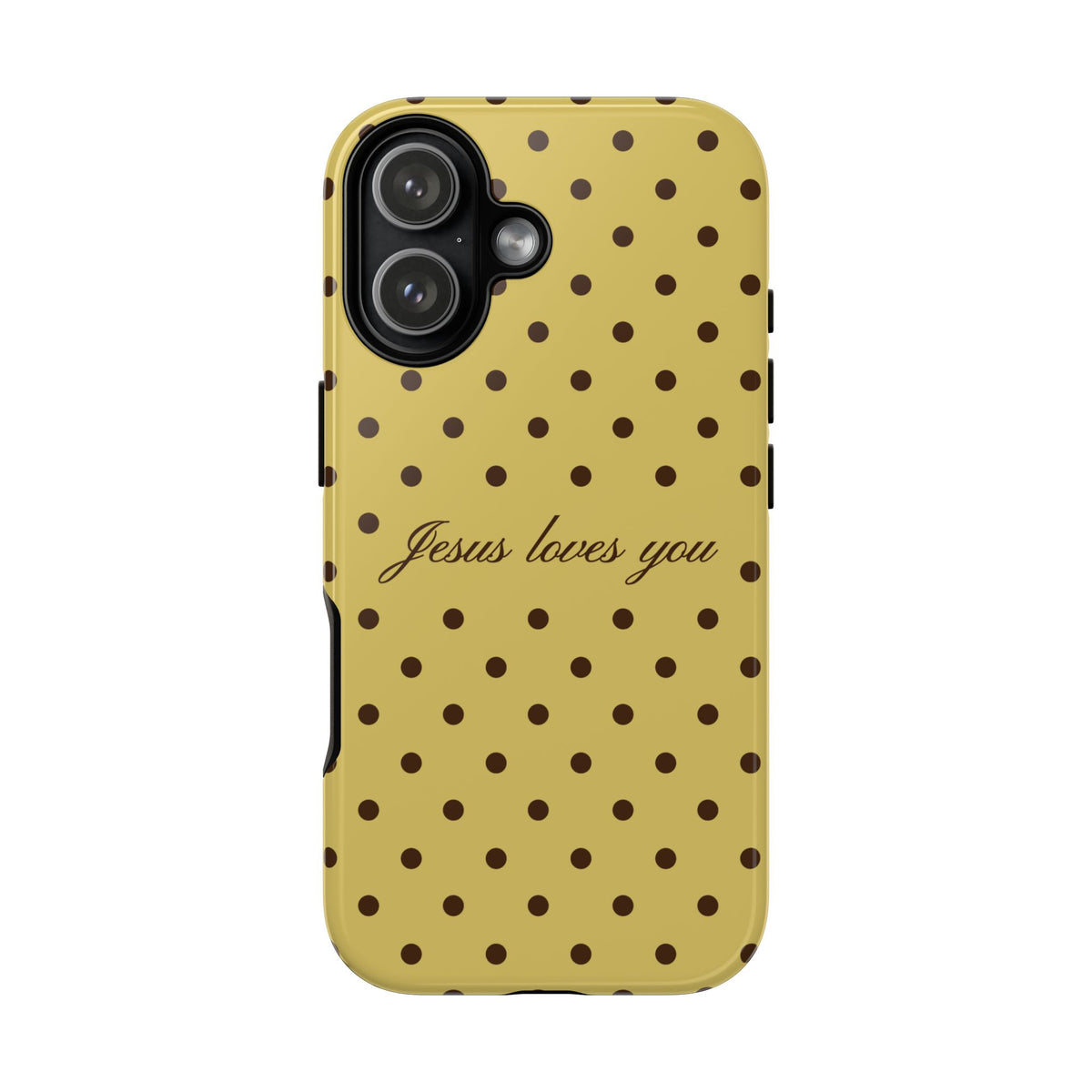 Jesus Loves You Brown & Yellow Polka Dot Phone Case