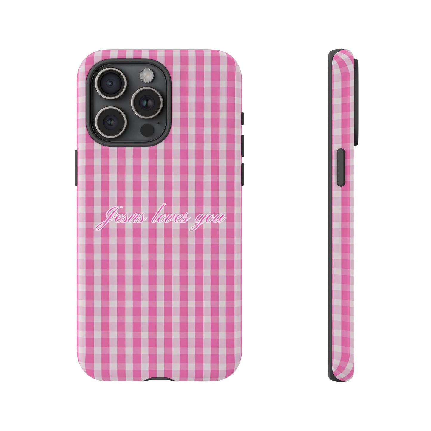Jesus loves you Pink Gingham Phone Case