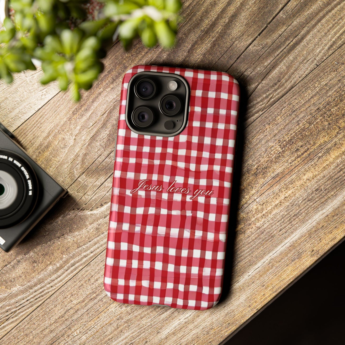 Jesus loves you Gingham phone case
