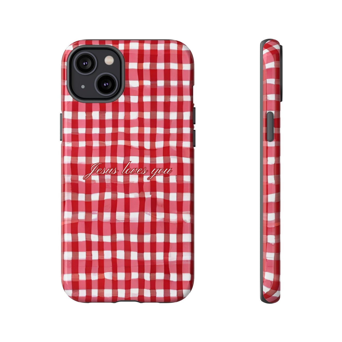 Jesus loves you Gingham phone case