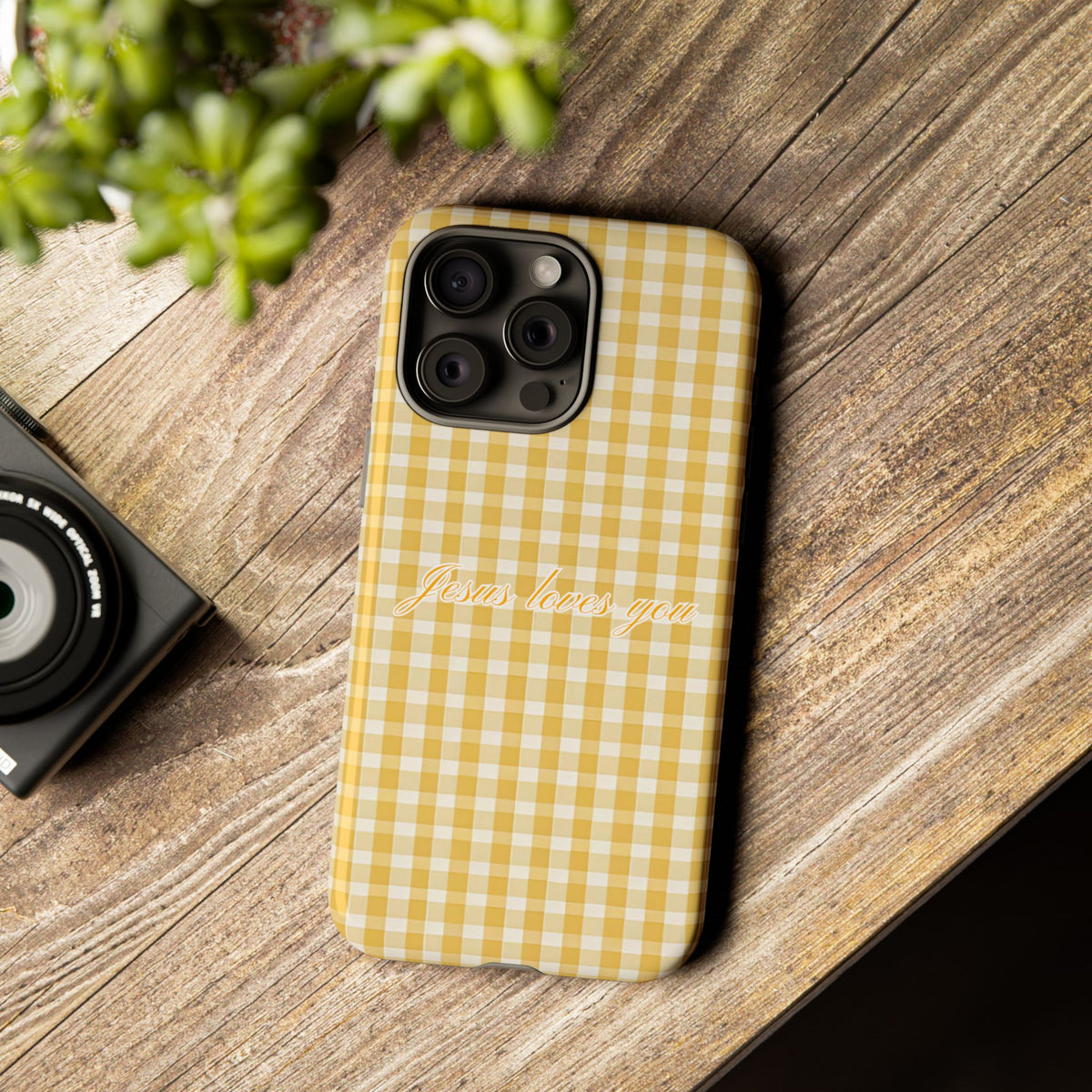 Jesus loves you Yellow Gingham Phone Case