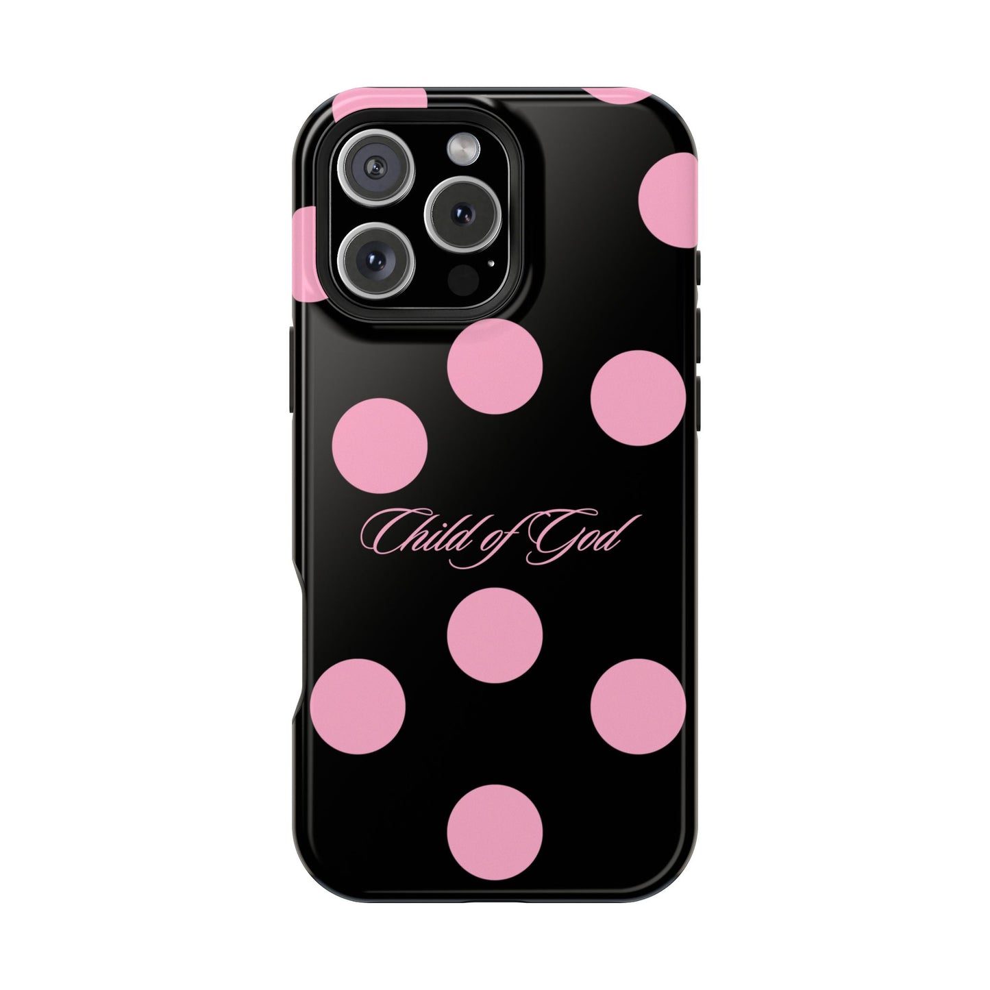 Child of God Pink and Black Polka Dot MagSafe Phone Case