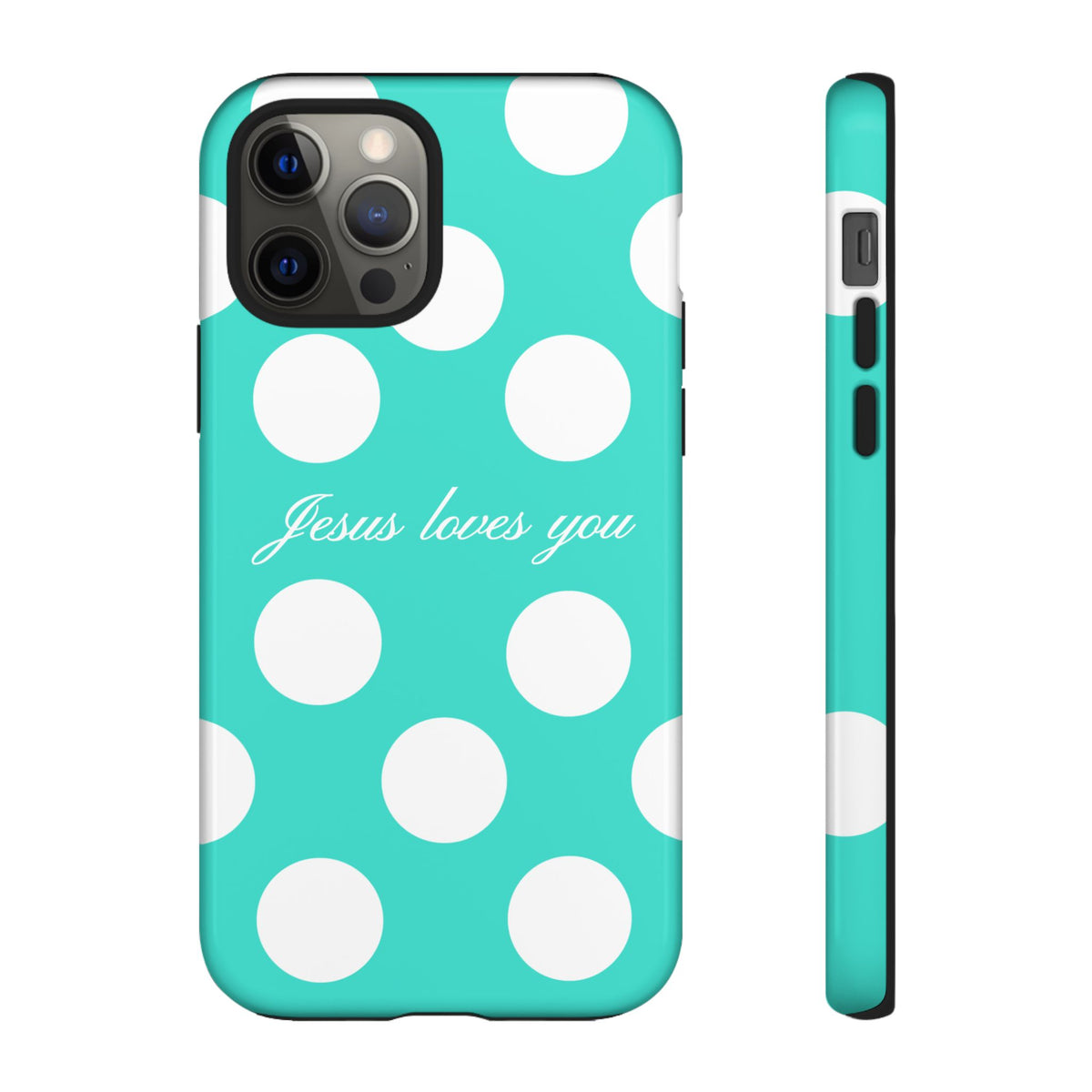 Jesus Loves You Turquoise Polka Dot Phone Case
