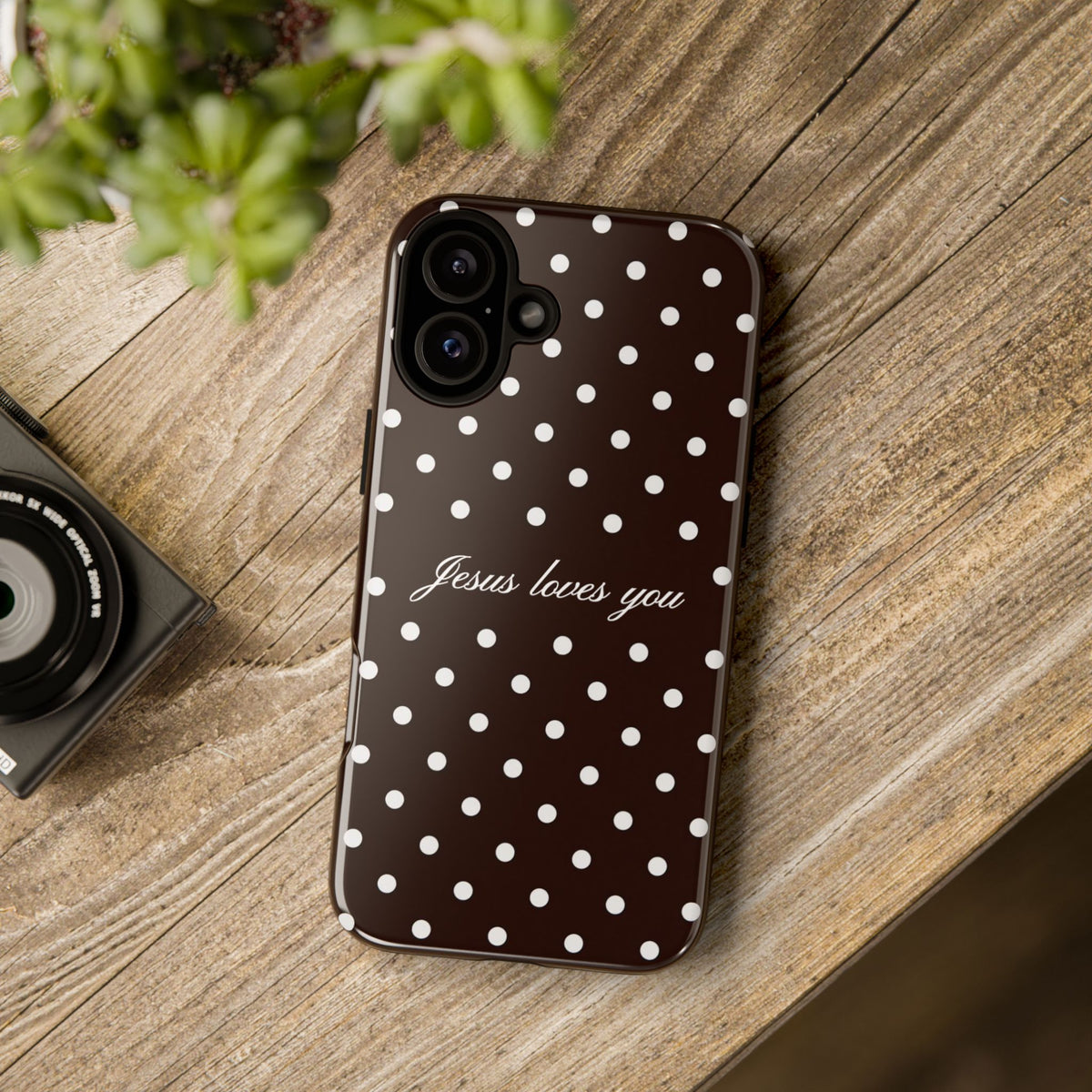 Jesus loves you Espresso Polka Dot Phone Case