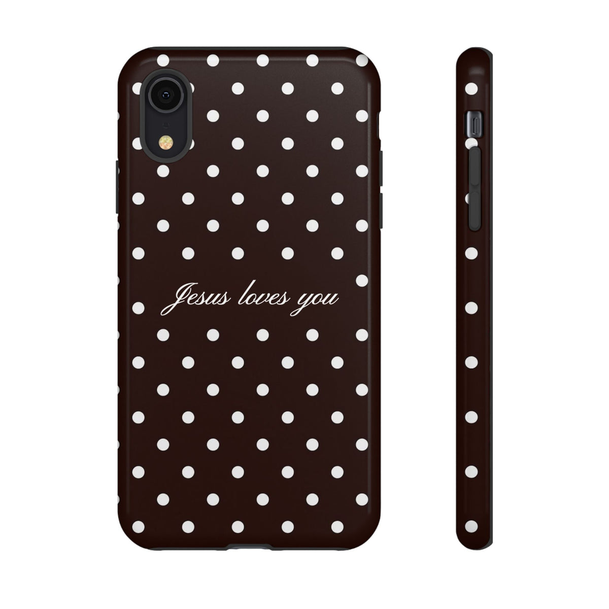 Jesus loves you Espresso Polka Dot Phone Case