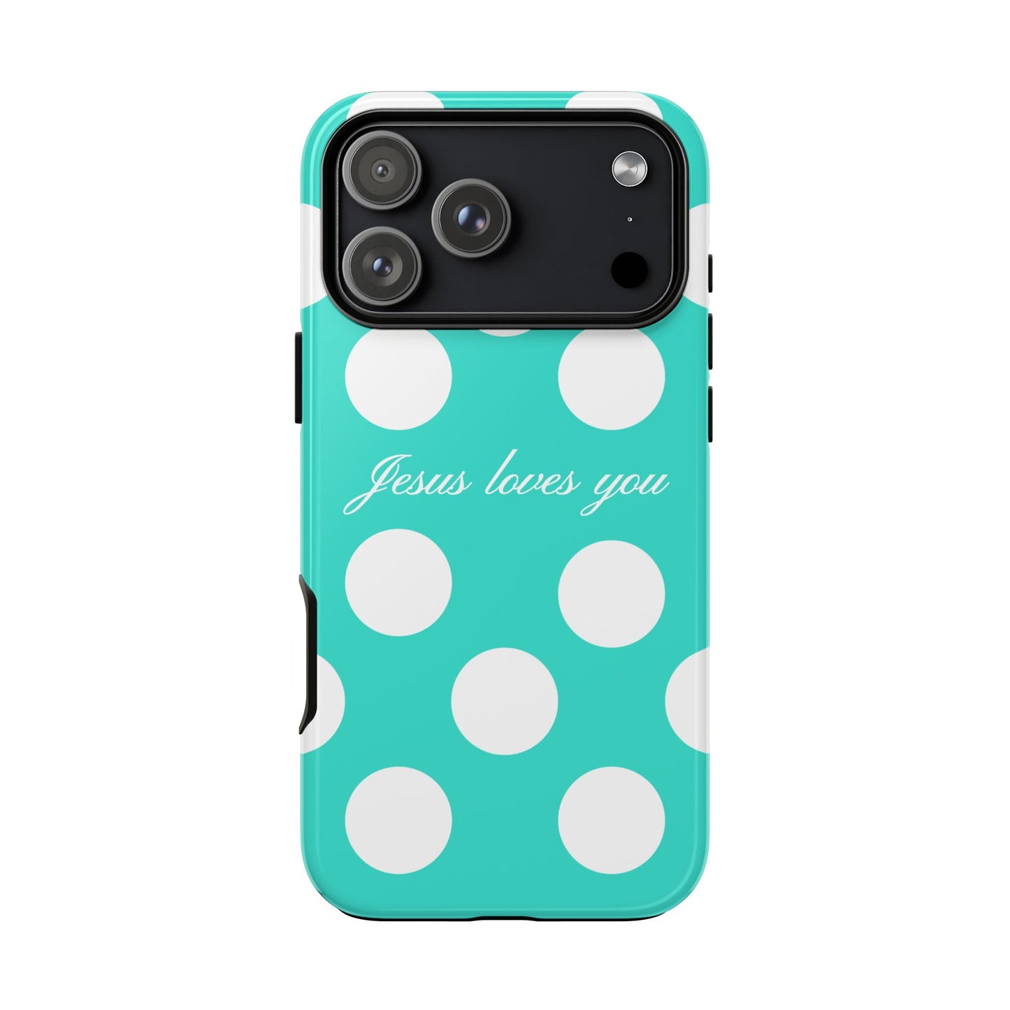 Jesus Loves You Turquoise Polka Dot Phone Case