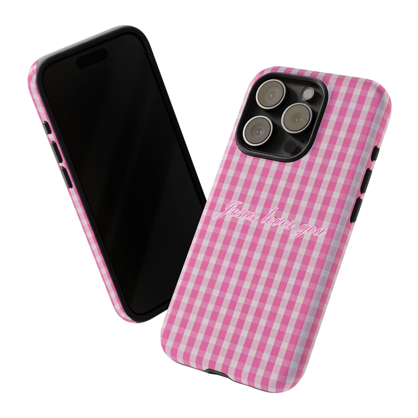 Jesus loves you Pink Gingham Phone Case