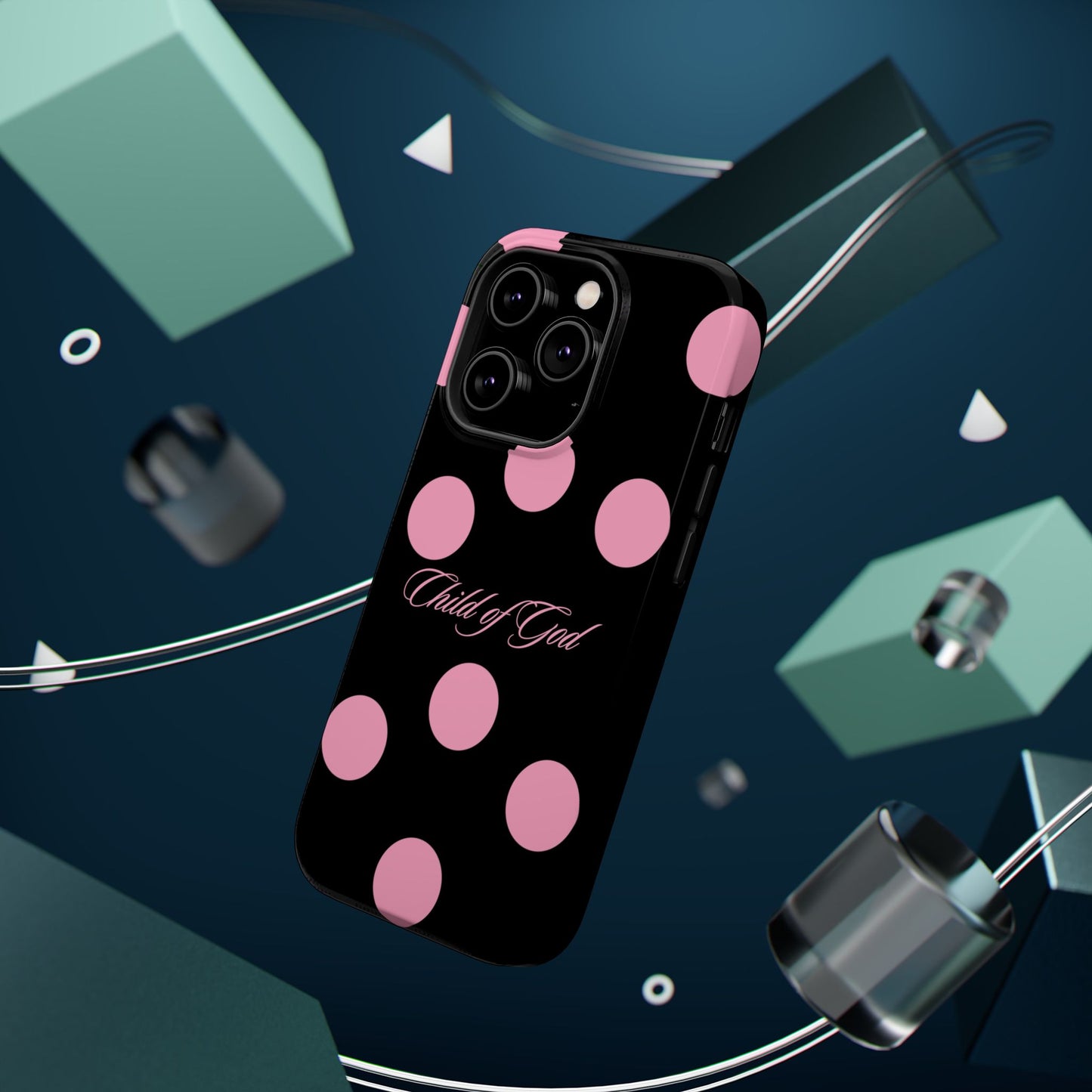 Child of God Pink and Black Polka Dot MagSafe Phone Case