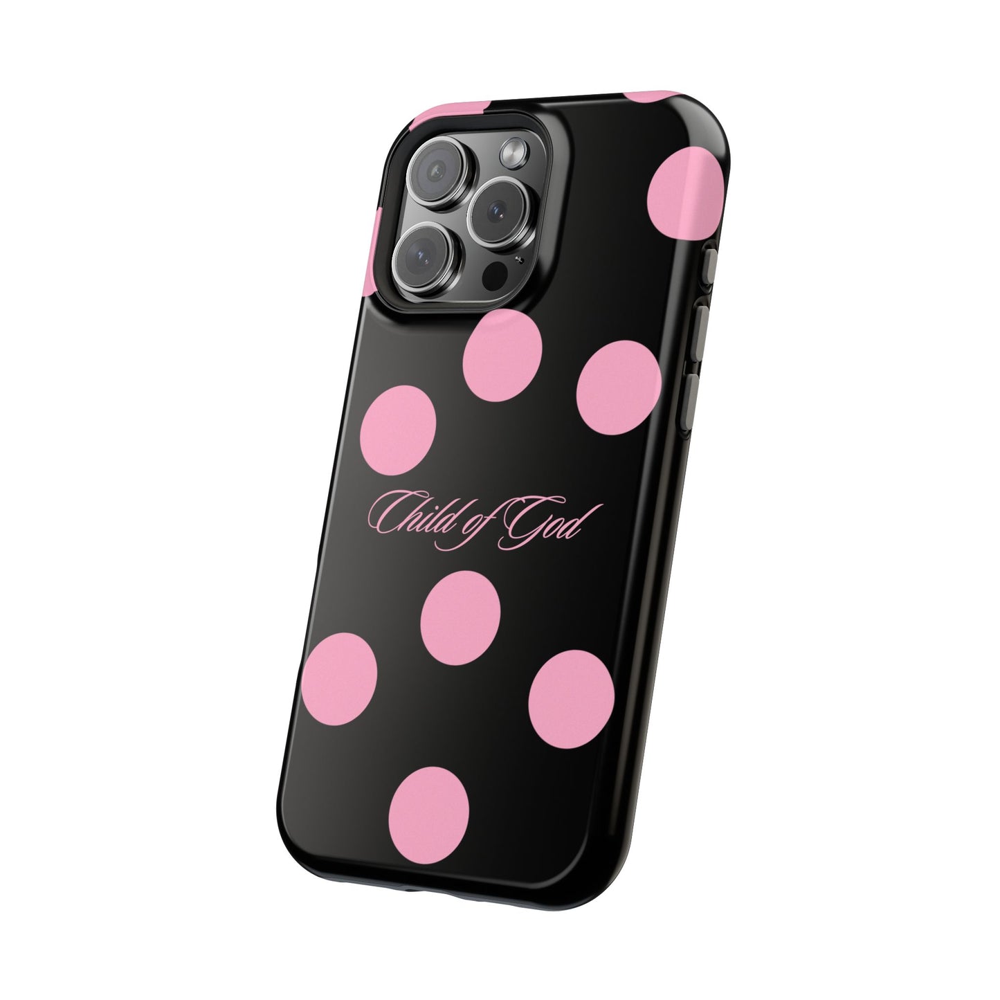 Child of God Pink and Black Polka Dot MagSafe Phone Case
