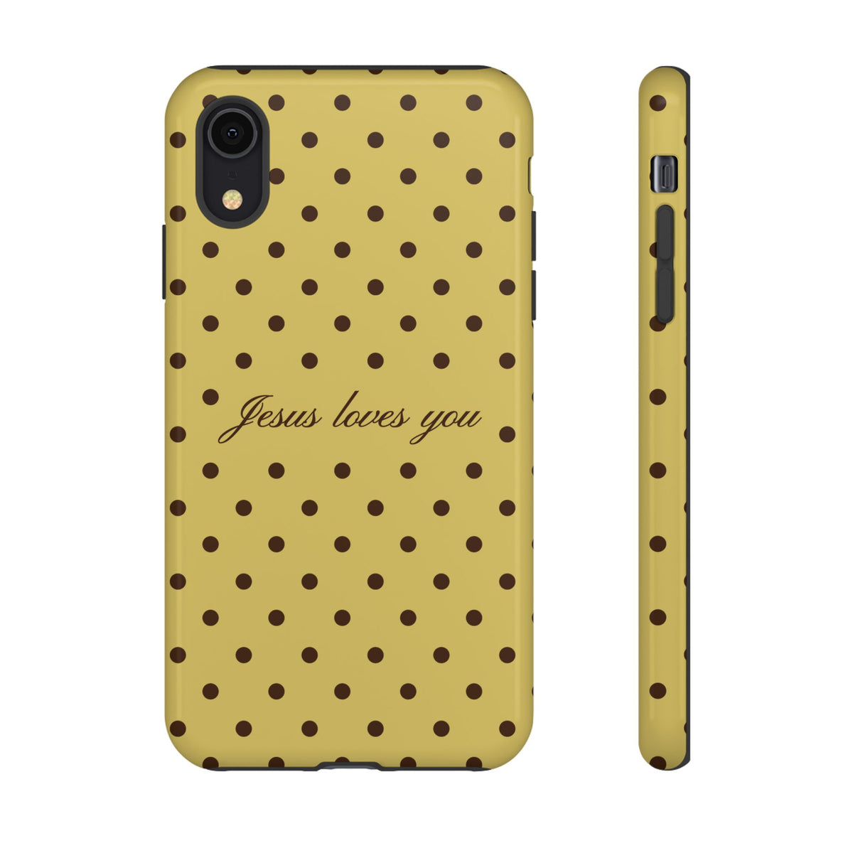 Jesus Loves You Brown & Yellow Polka Dot Phone Case