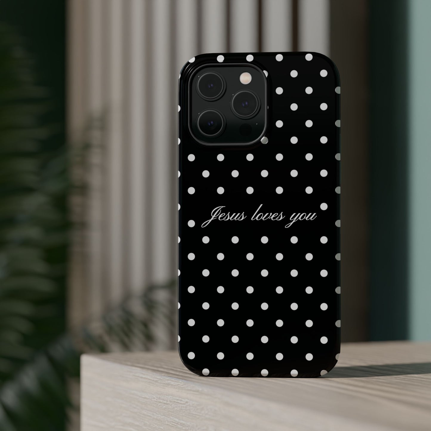 Jesus loves you Black Polka Dot Phone Case MagSafe