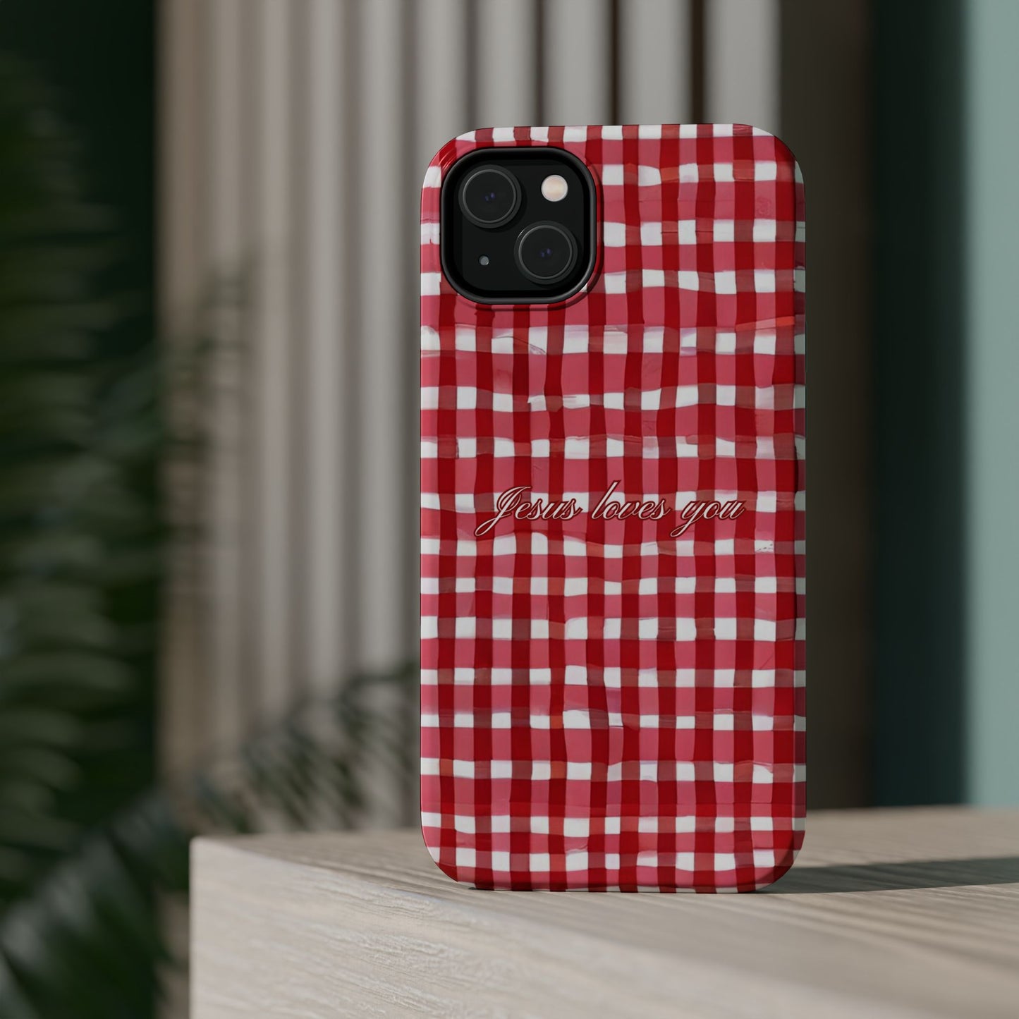 Jesus loves you Gingham MagSafe Phone Case