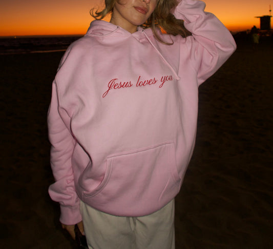 Jesus Baby Pink Embroidered Hoodie