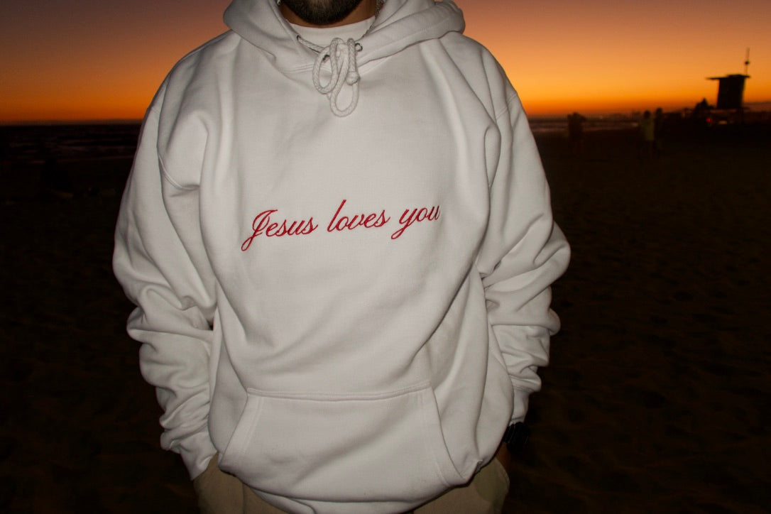 Jesus Embroidered Hoodie White