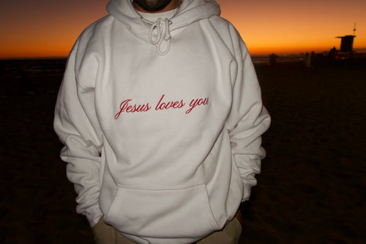 Jesus Embroidered Hoodie White